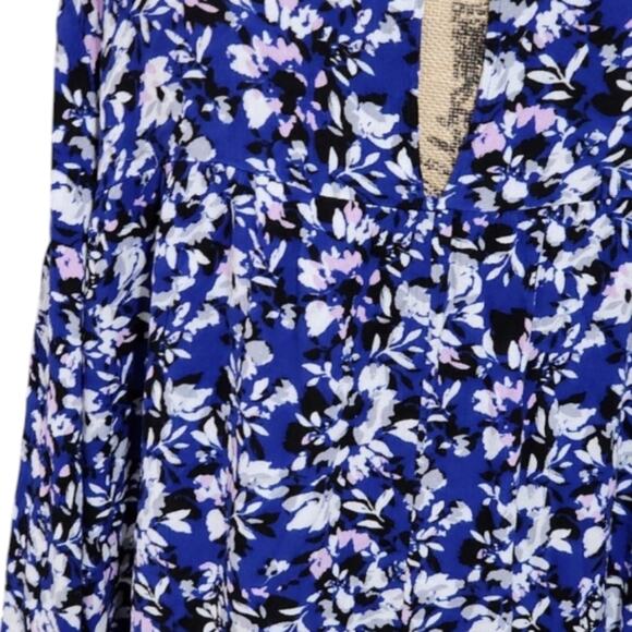 Lane Bryant royal blue floral long sleeve boho lace trimmed‎ tunic plus Size 22 - Picture 3 of 8